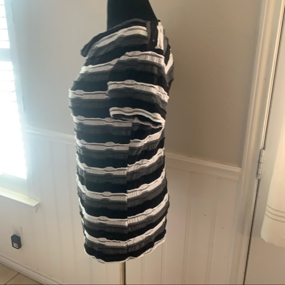 Dana Buchman stripped black, gray and white shirt, blouse , top. - Picture 4 of 9